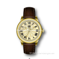 Gold Plated Leather Band Fashion Mens Quartz Watch (TE1546)